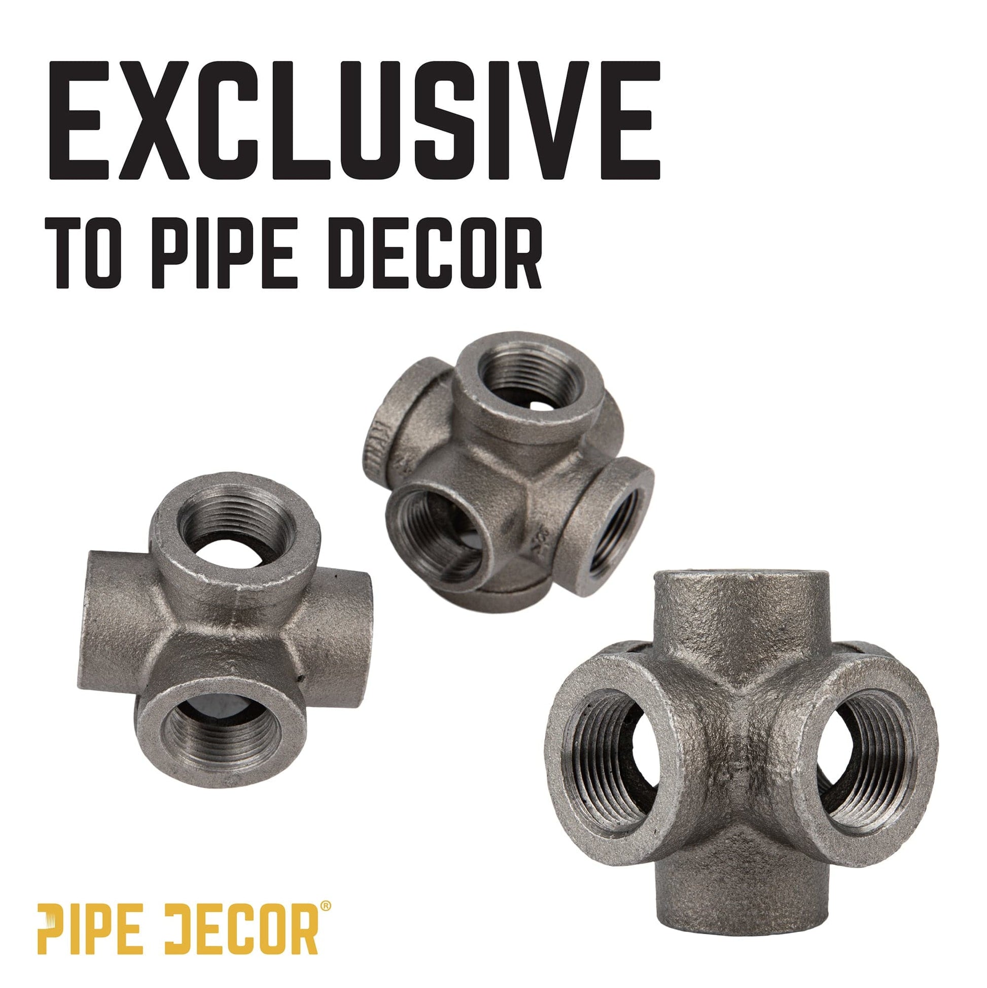 3/4 in. Black 6-Way Fitting PIPE DECOR