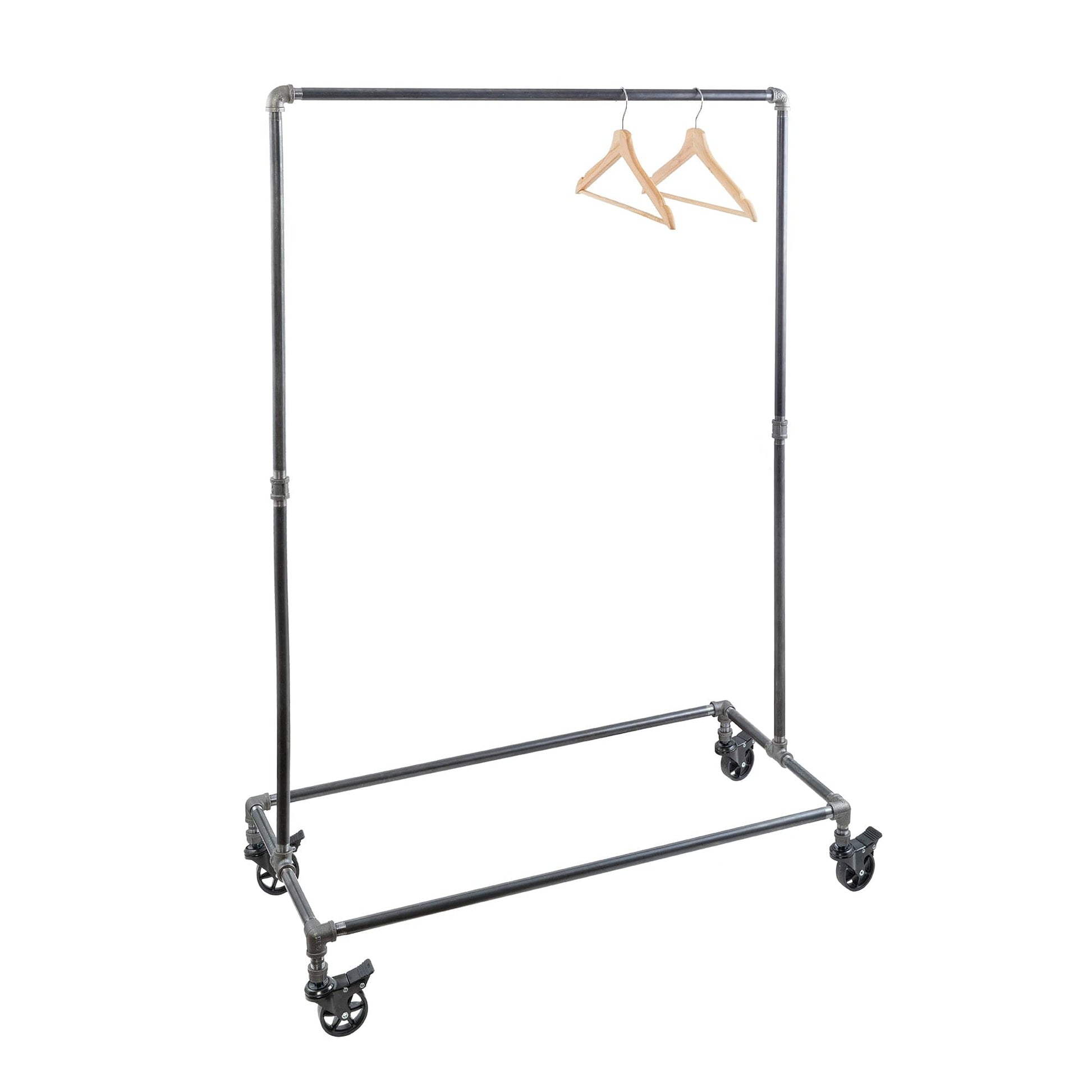 58 in. Rolling Single Rod Clothing Rack PIPE DECOR