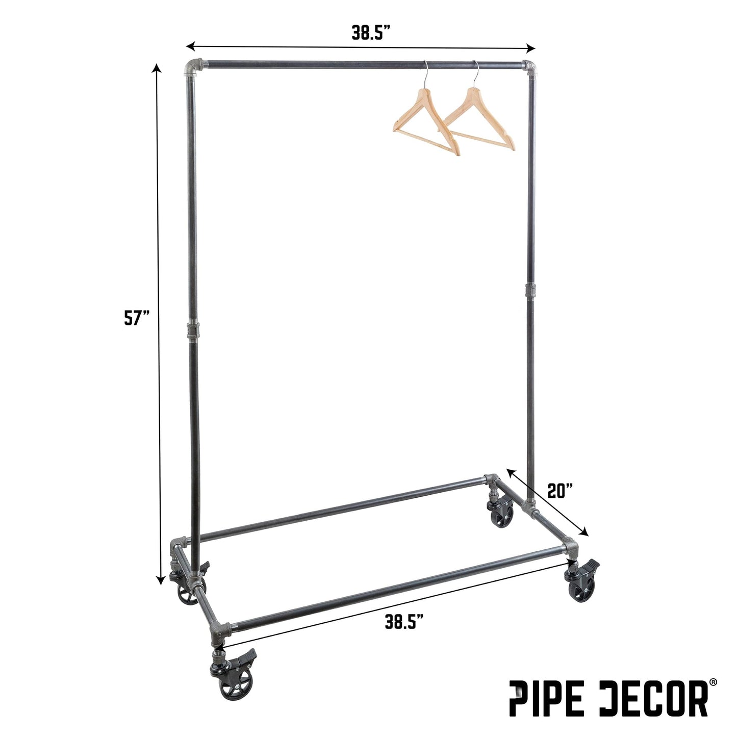 58 in. Rolling Single Rod Clothing Rack PIPE DECOR