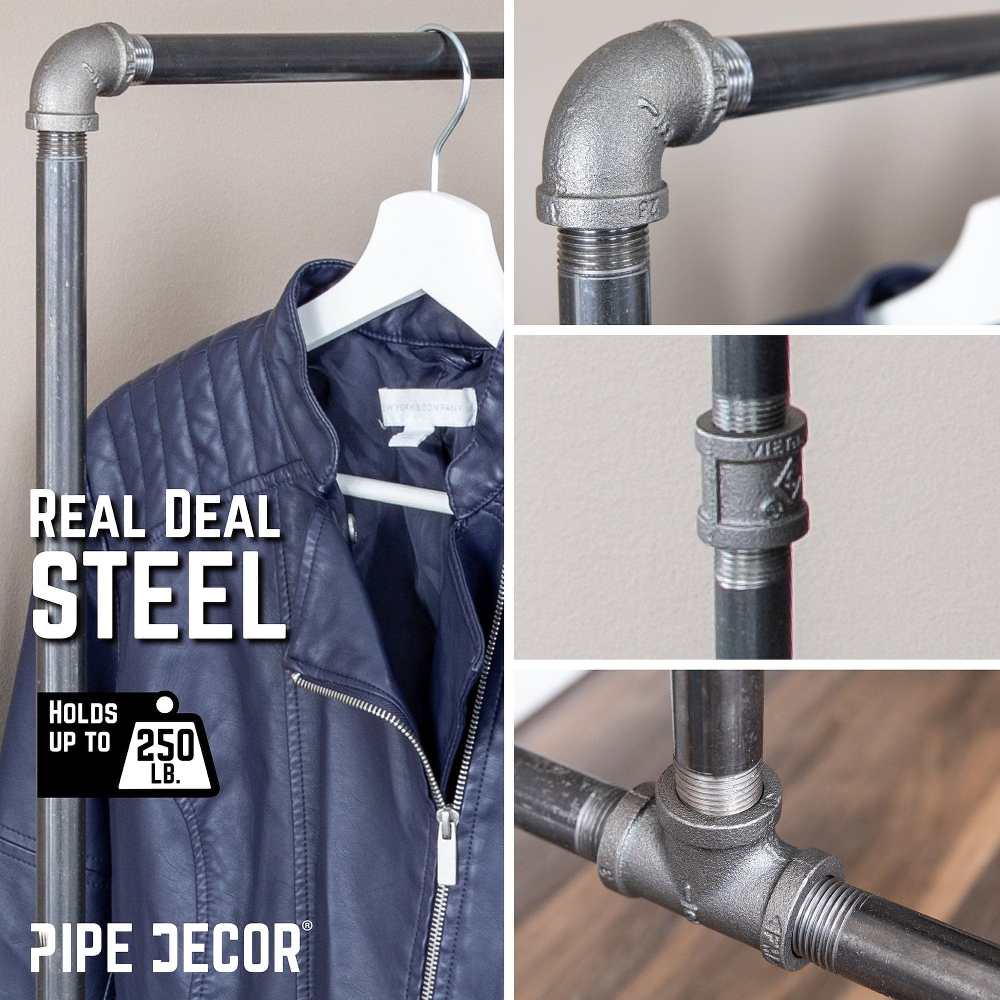 58 in. Rolling Single Rod Clothing Rack PIPE DECOR