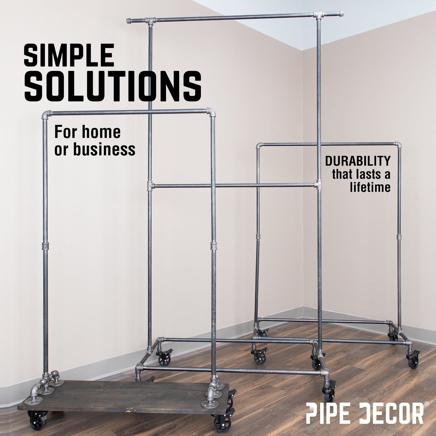 58 in. Rolling Single Rod Clothing Rack PIPE DECOR
