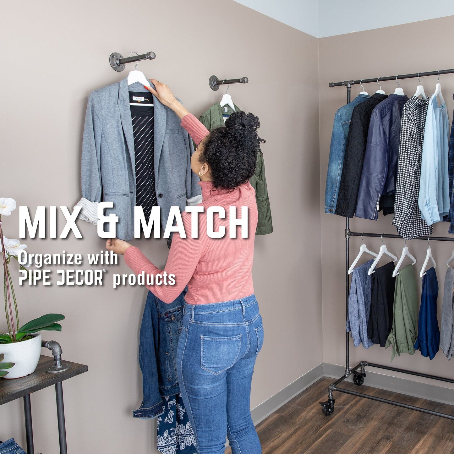58 in. Rolling Single Rod Clothing Rack PIPE DECOR