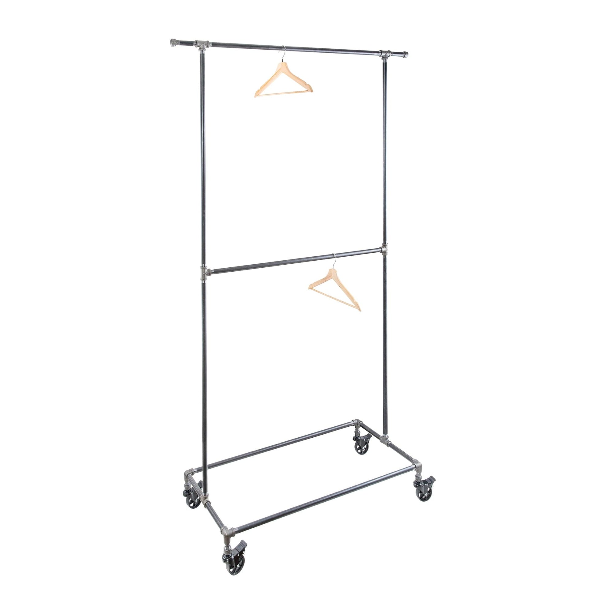 82 in. Rolling Double Rod Clothing Rack PIPE DECOR