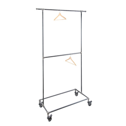 82 in. Rolling Double Rod Clothing Rack PIPE DECOR