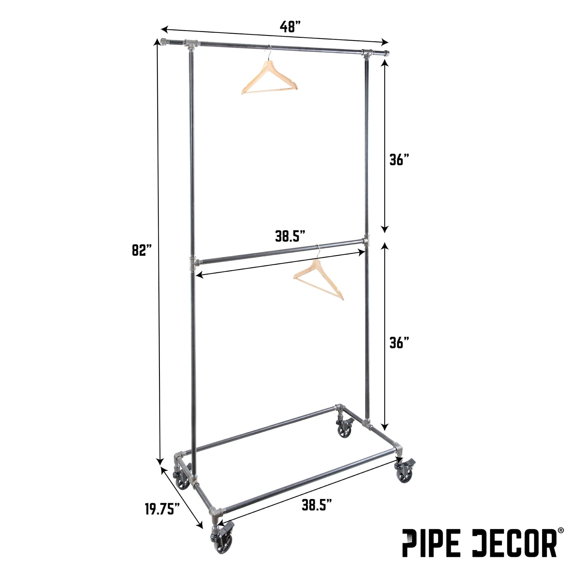 82 in. Rolling Double Rod Clothing Rack PIPE DECOR