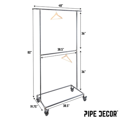 82 in. Rolling Double Rod Clothing Rack PIPE DECOR