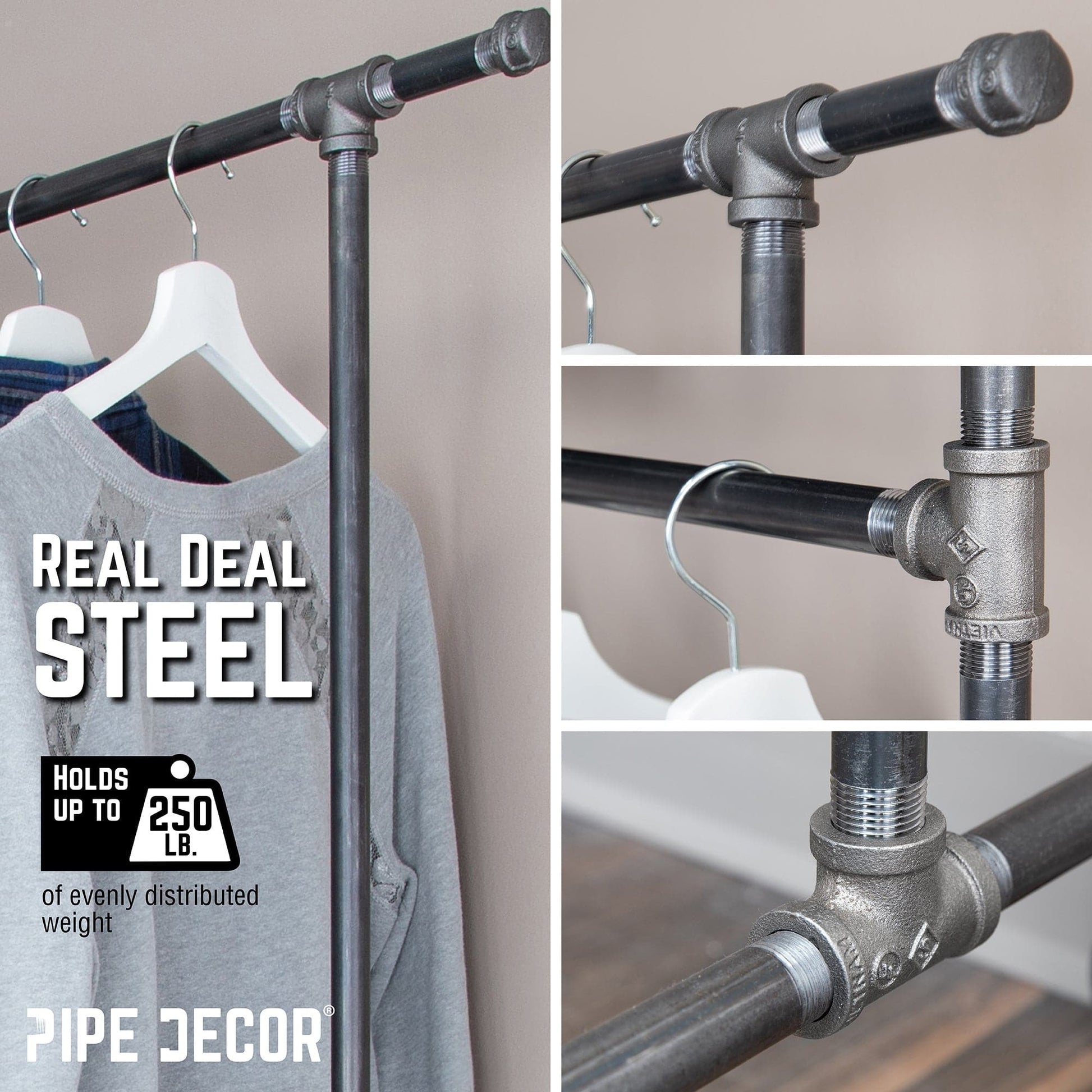 82 in. Rolling Double Rod Clothing Rack PIPE DECOR