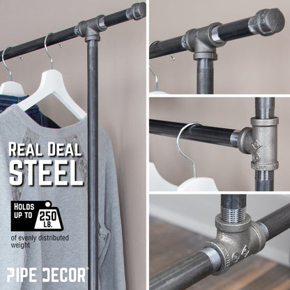 82 in. Rolling Double Rod Clothing Rack PIPE DECOR