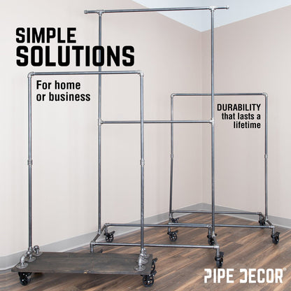 82 in. Rolling Double Rod Clothing Rack PIPE DECOR