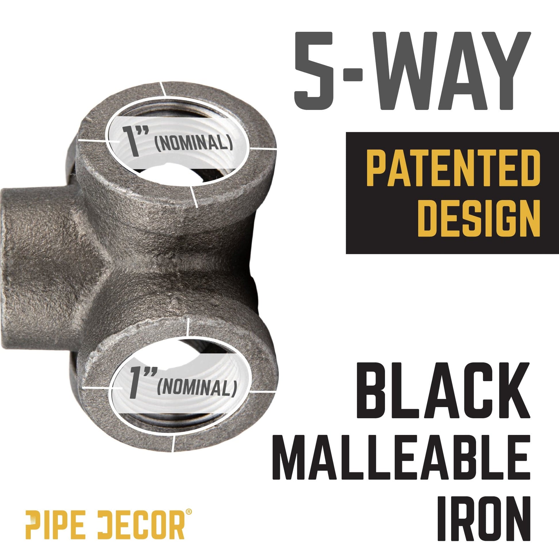 1 in. Black 5-Way Fitting PIPE DECOR