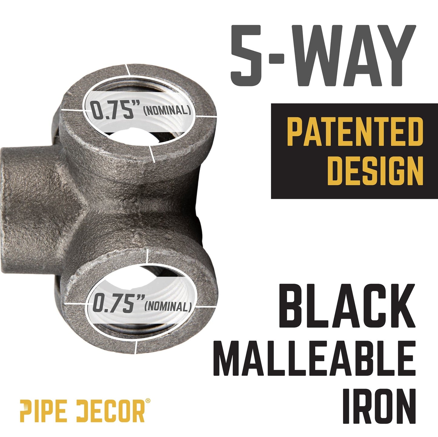 3/4 in. Black 5-Way Fitting PIPE DECOR