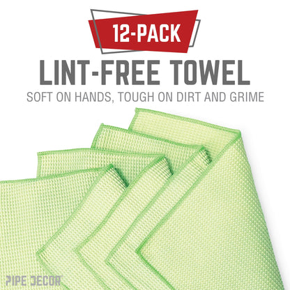 Microfiber Cleaning Cloth, Multi-purpose Lint-Free Towels, 12-Pack PIPE DECOR