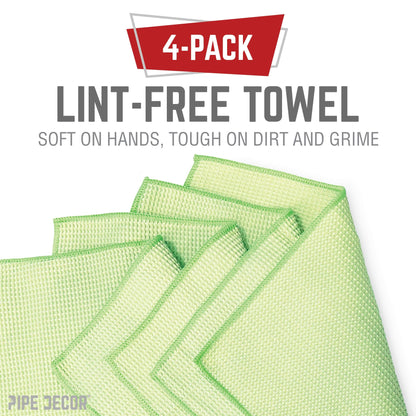 Microfiber Cleaning Cloth, Multi-purpose Lint-Free Towels, 4-Pack PIPE DECOR