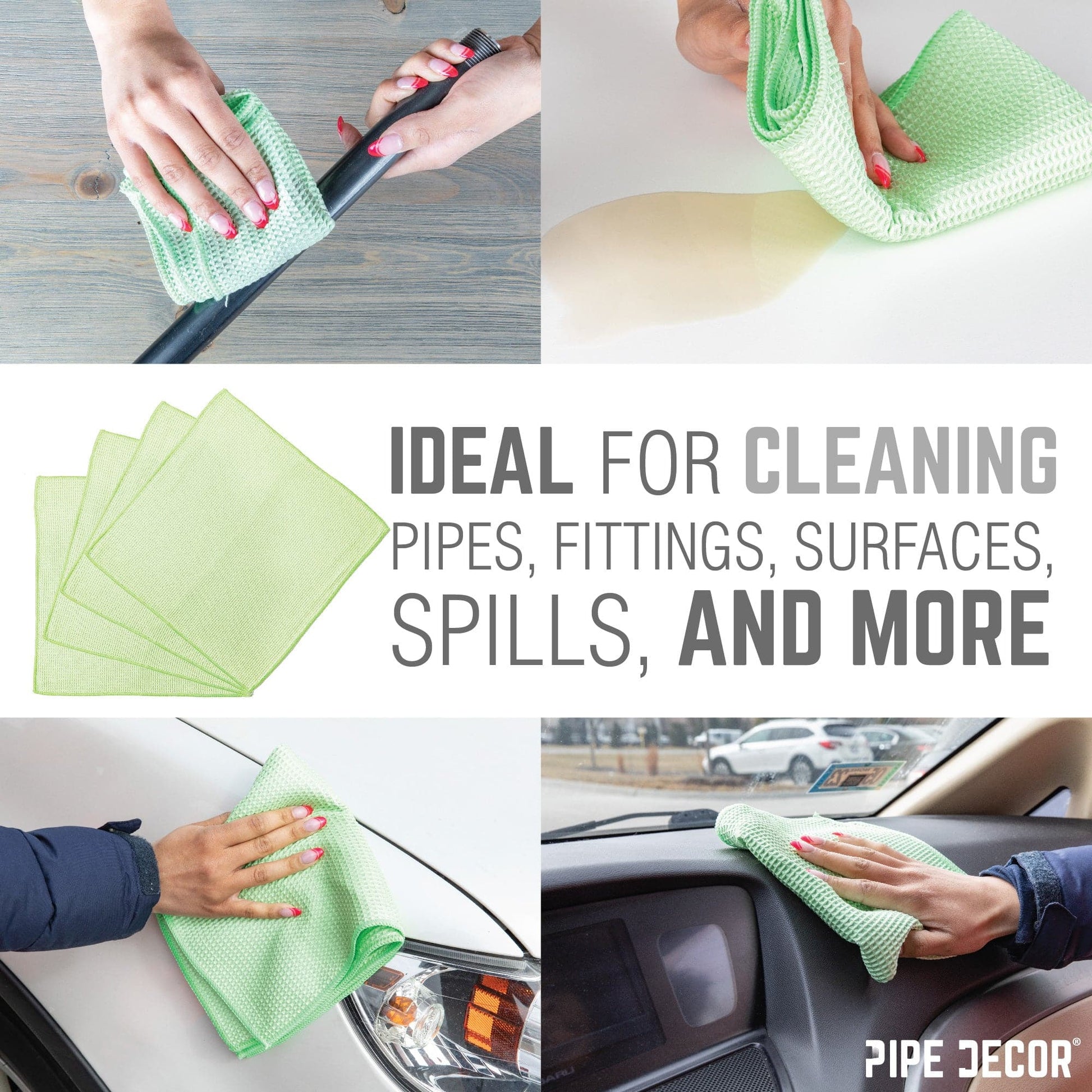 Microfiber Cleaning Cloth, Multi-purpose Lint-Free Towels, 4-Pack PIPE DECOR