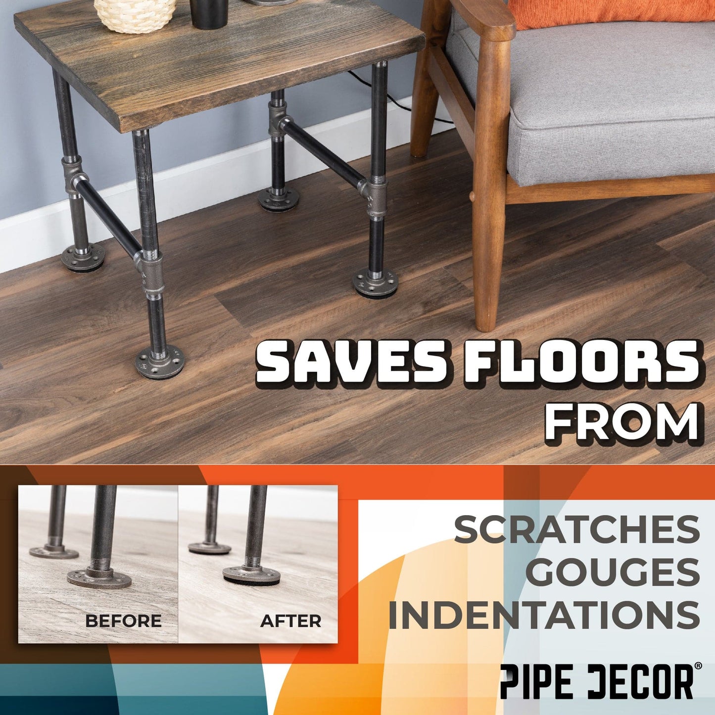 Heavy Duty Round Felt Pad for 3/4 in. Pipe Floor Flange, 3 in. Diameter (4-Pack) PIPE DECOR