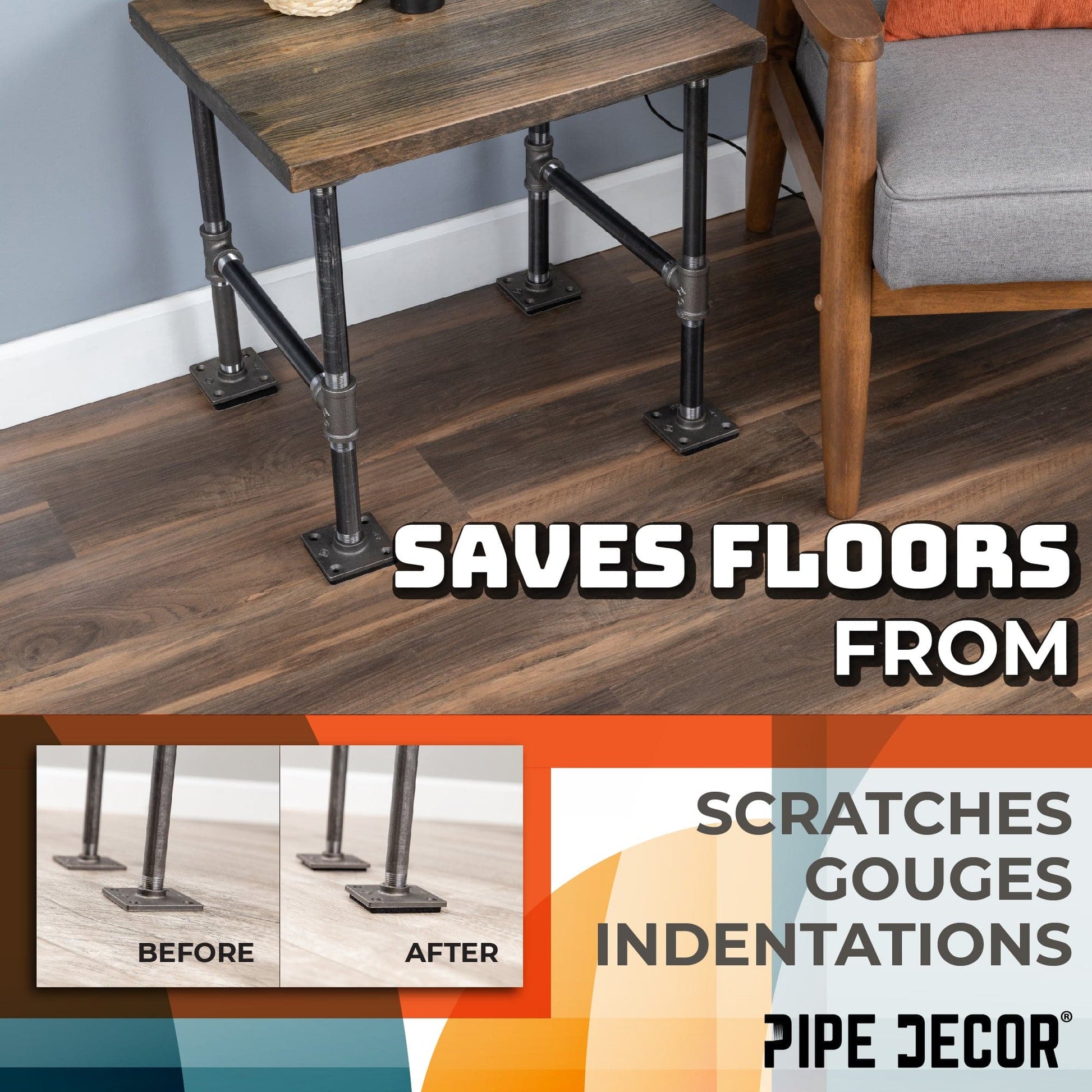 Heavy Duty Square Felt Pad for 1/2 in. Pipe Floor Flange, 2.75 in. x 2.75 in. (4-Pack) PIPE DECOR