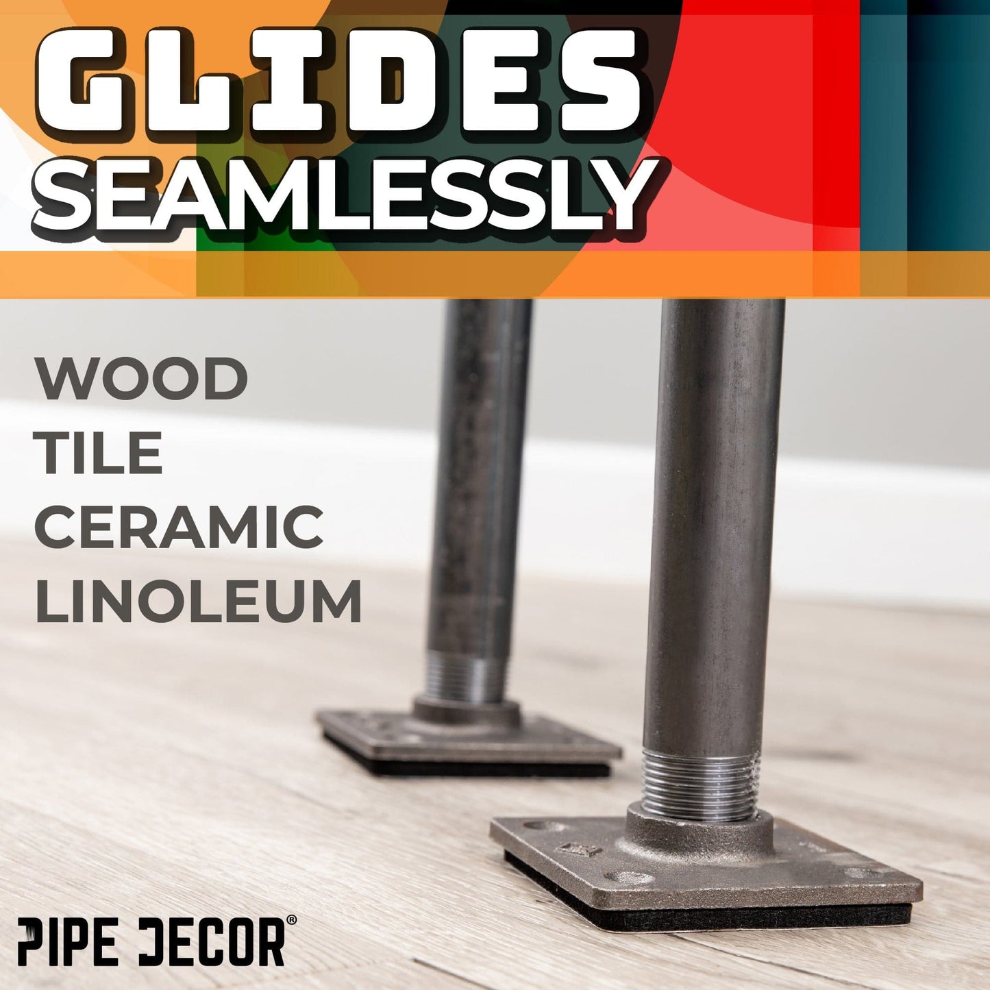 Heavy Duty Square Felt Pad for 1/2 in. Pipe Floor Flange, 2.75 in. x 2.75 in. (4-Pack) PIPE DECOR