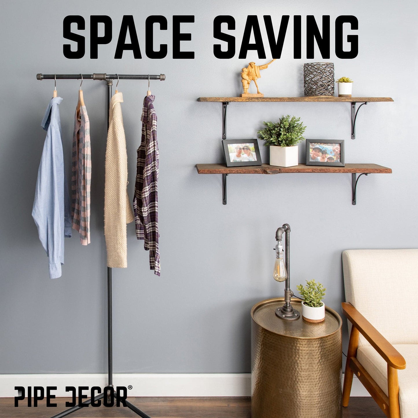 Freestanding Tee-Style Pipe Clothing Rack PIPE DECOR