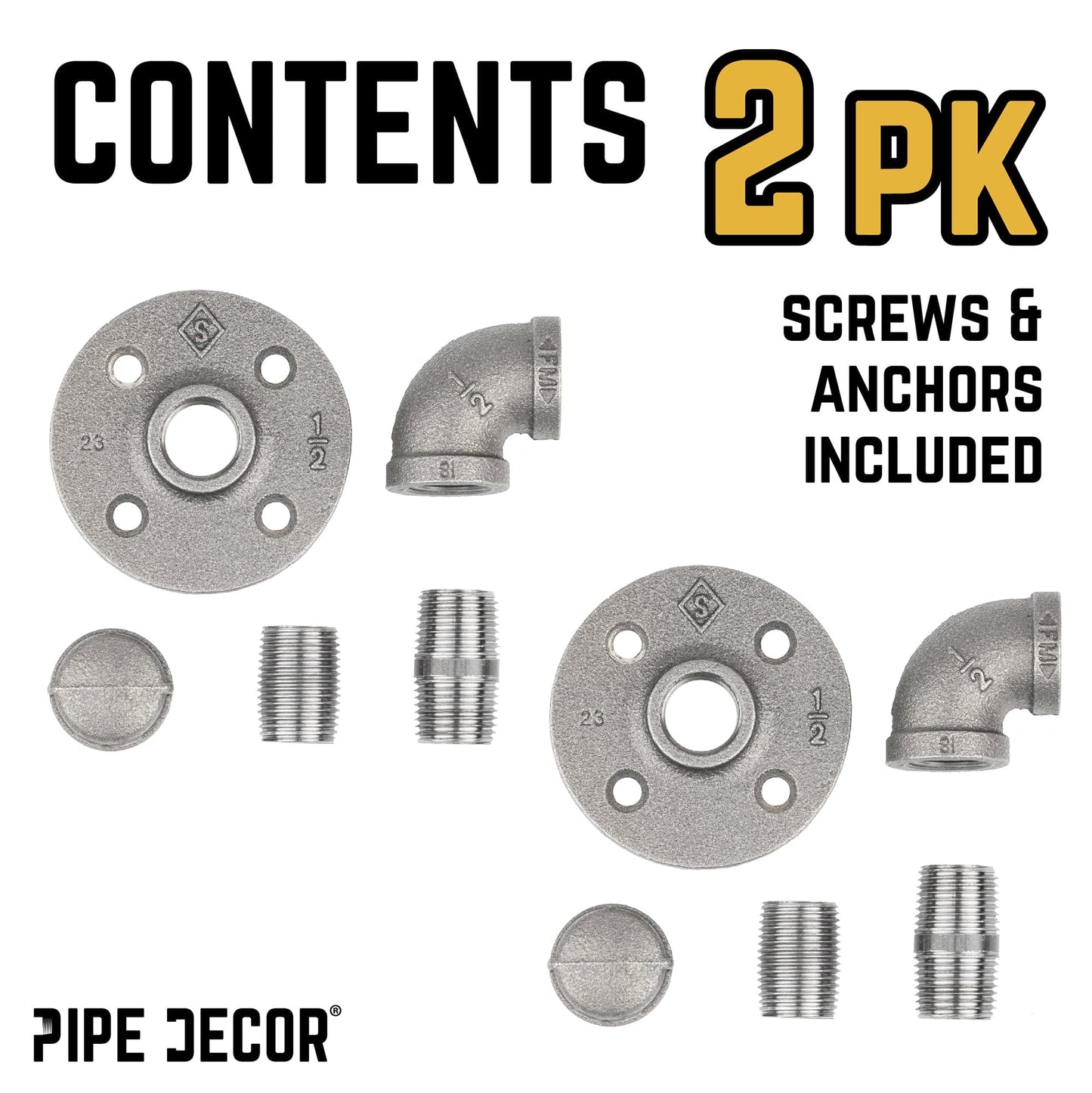 90 Degree Elbow Wall Hook Kit (2 Pack) PIPE DECOR