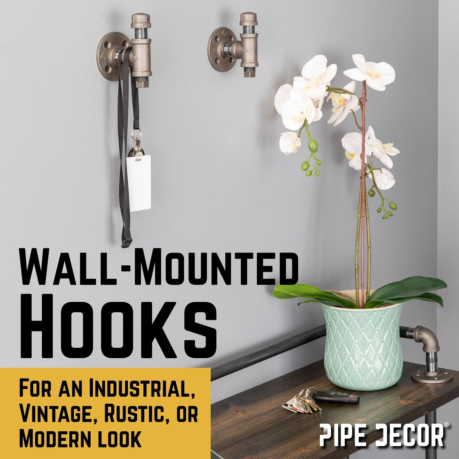 Tee-Shaped Wall Hook Kit (2 Pack) PIPE DECOR
