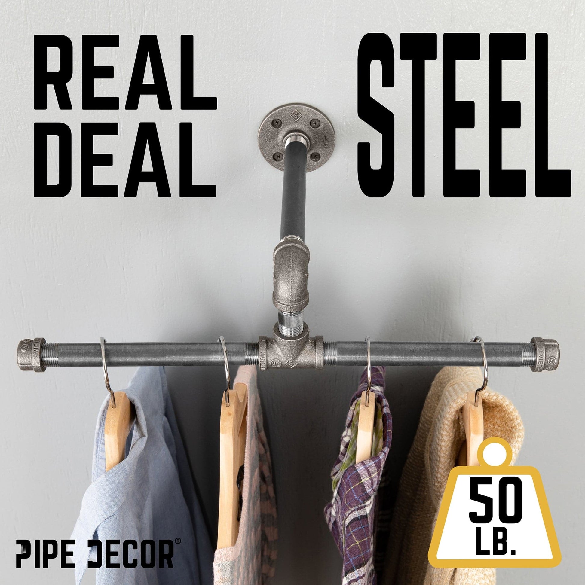 Wall-Mounted Tee-Style Pipe Clothing Rack PIPE DECOR