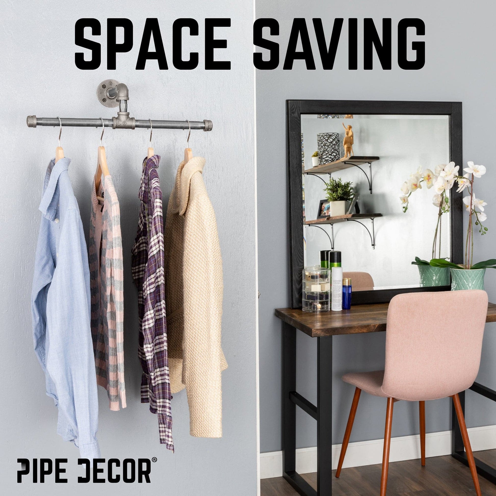 Wall-Mounted Tee-Style Pipe Clothing Rack PIPE DECOR
