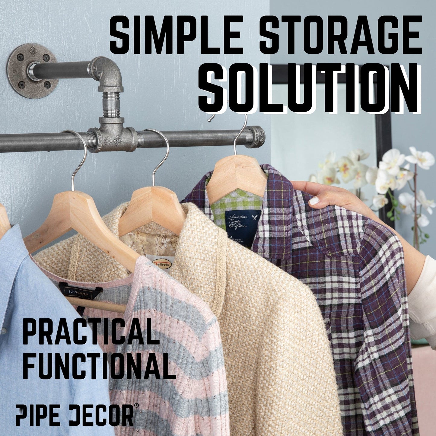Wall-Mounted Tee-Style Pipe Clothing Rack PIPE DECOR