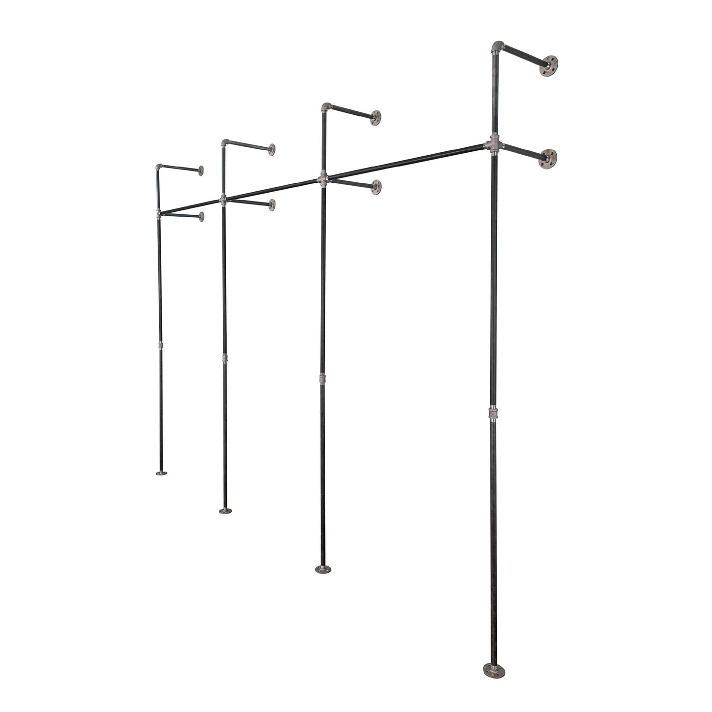 115 in. Wall Mounted Clothing Rack, Triple PIPE DECOR