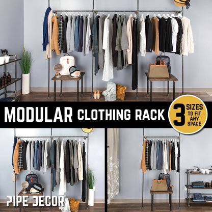 115 in. Wall Mounted Clothing Rack, Triple PIPE DECOR