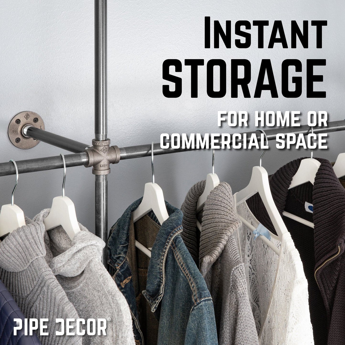 115 in. Wall Mounted Clothing Rack, Triple PIPE DECOR