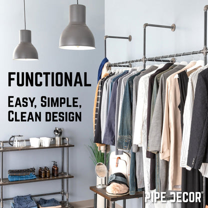 115 in. Wall Mounted Clothing Rack, Triple PIPE DECOR