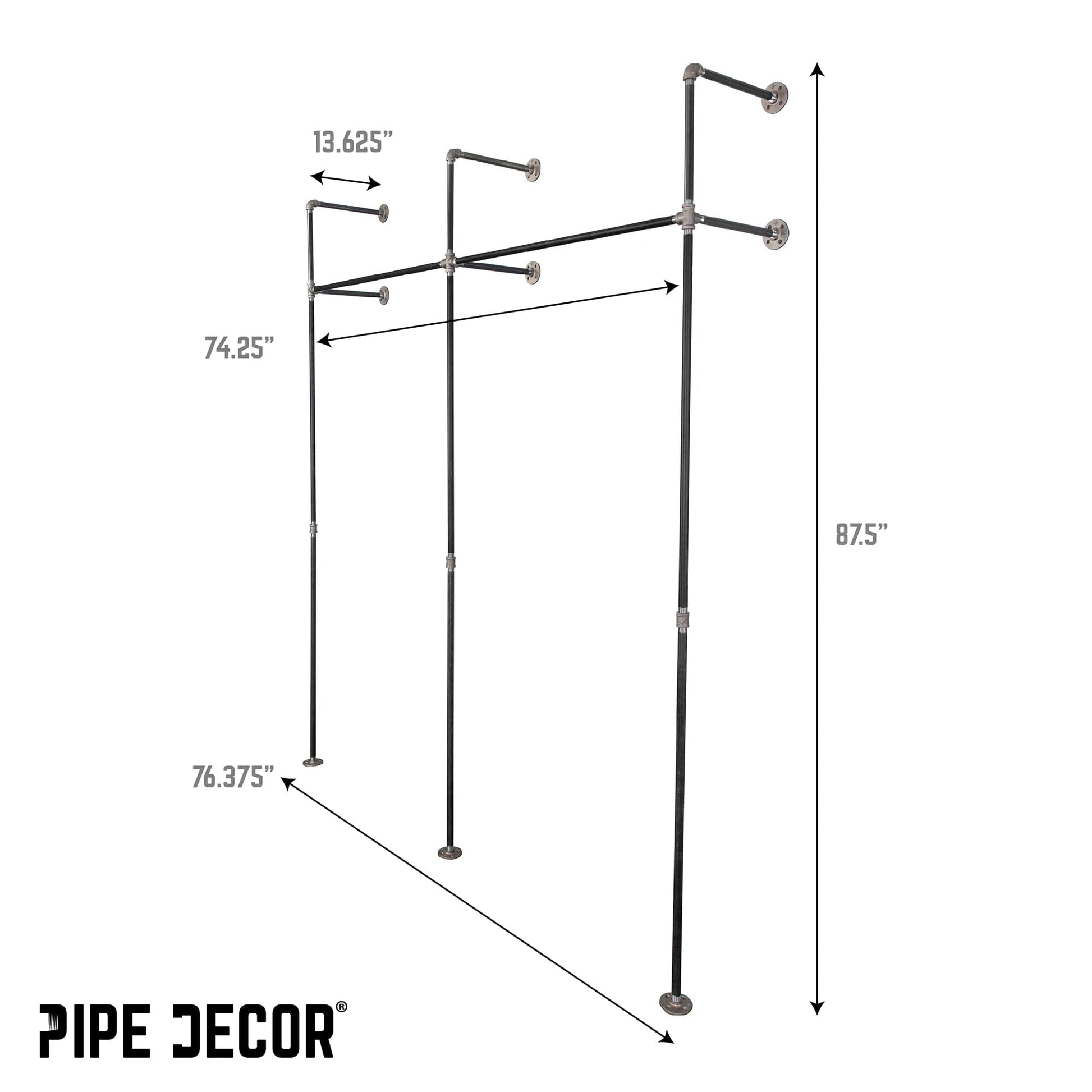 76.375 in. Wall Mounted Clothing Rack, Double PIPE DECOR
