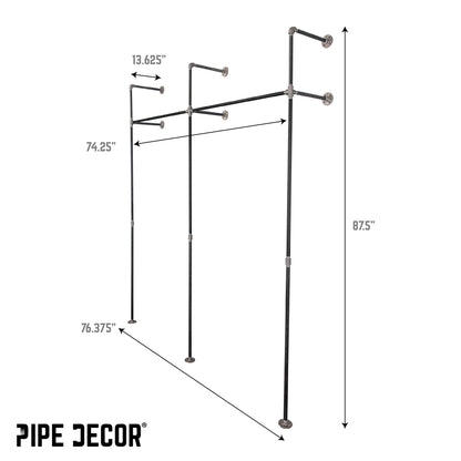 76.375 in. Wall Mounted Clothing Rack, Double PIPE DECOR