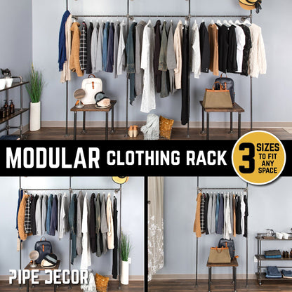 76.375 in. Wall Mounted Clothing Rack, Double PIPE DECOR