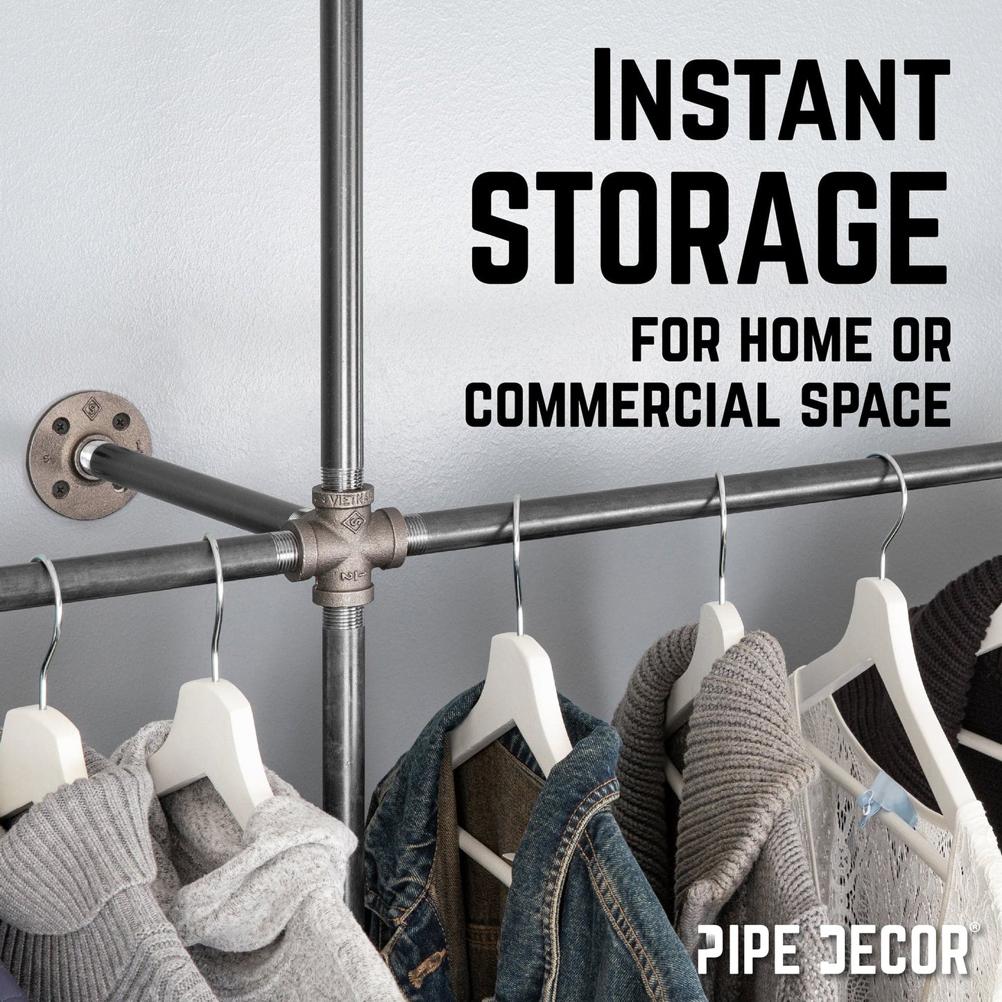 76.375 in. Wall Mounted Clothing Rack, Double PIPE DECOR