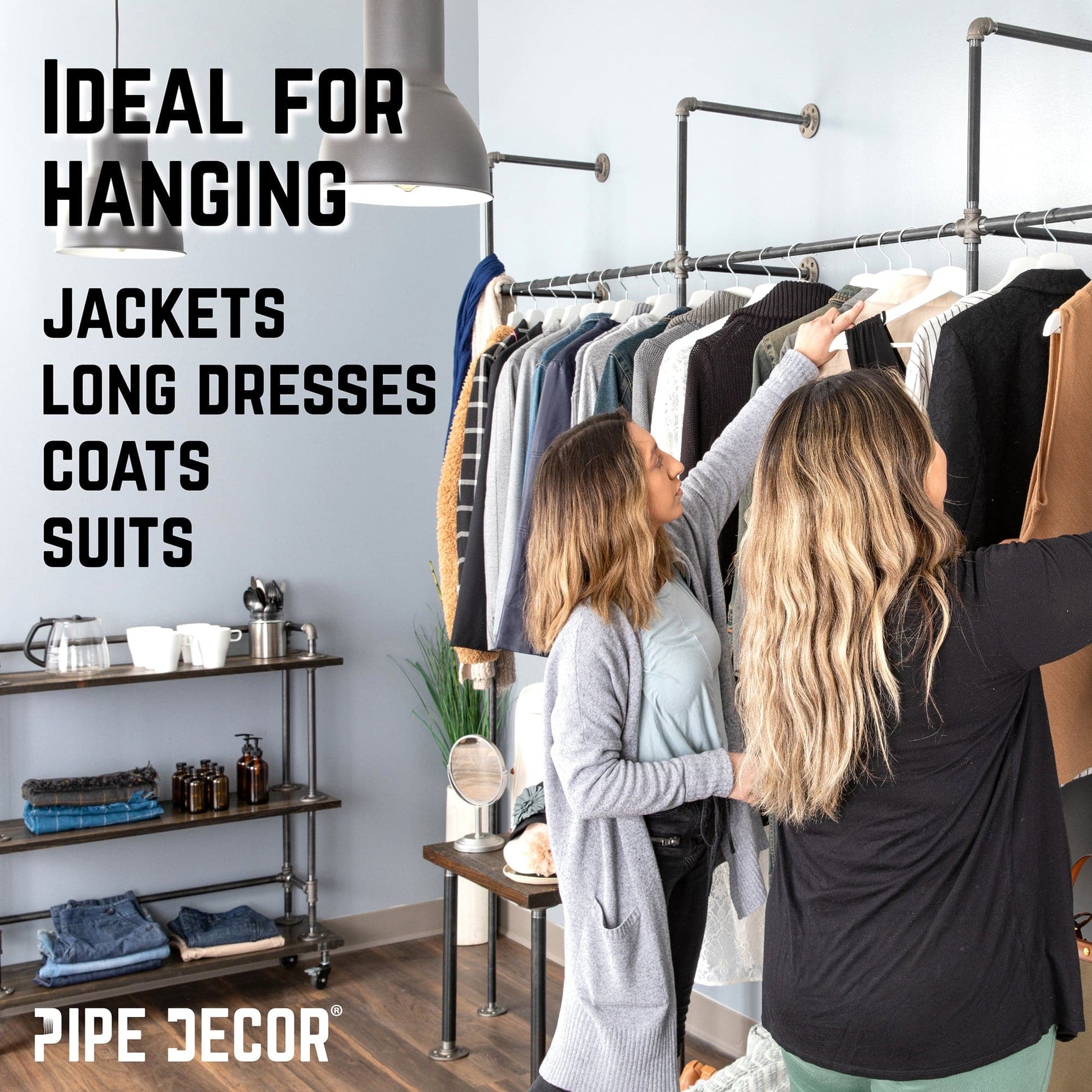 76.375 in. Wall Mounted Clothing Rack, Double PIPE DECOR