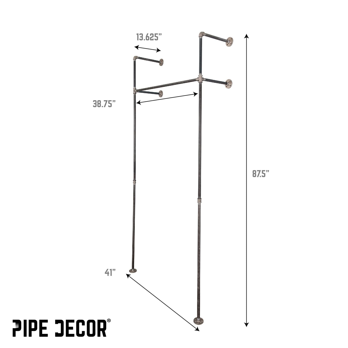 41 in. Wall Mounted Clothing Rack, Single PIPE DECOR