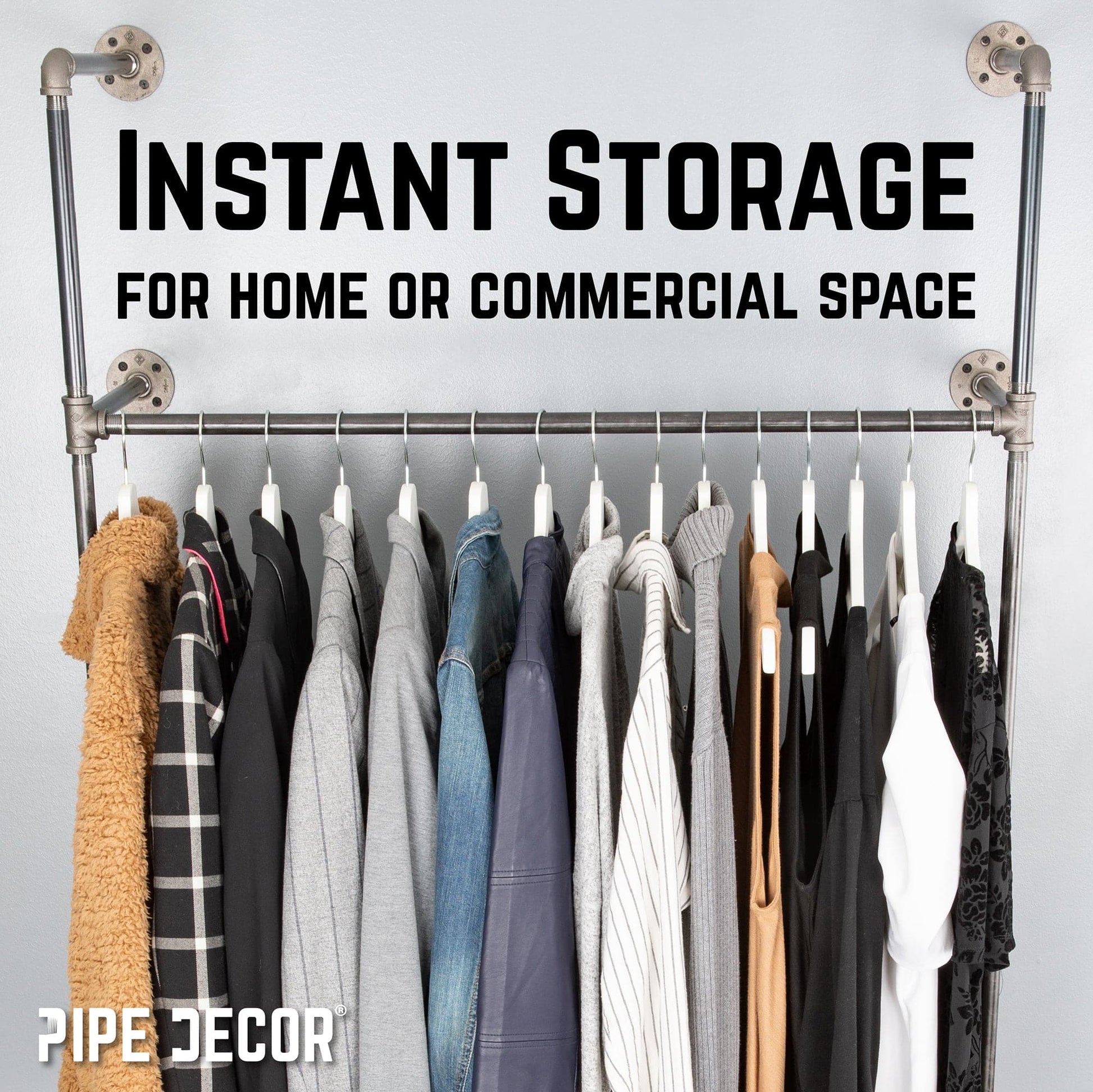 41 in. Wall Mounted Clothing Rack, Single PIPE DECOR