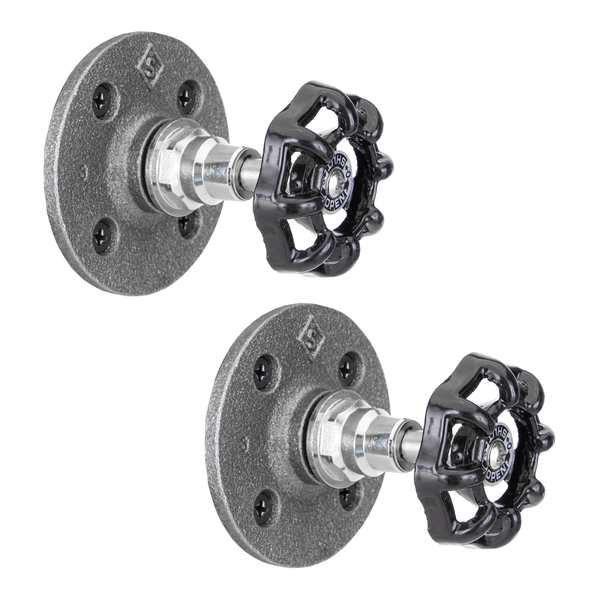 Black Industrial Spigot Wall Hook with Flange (2-Pack) PIPE DECOR