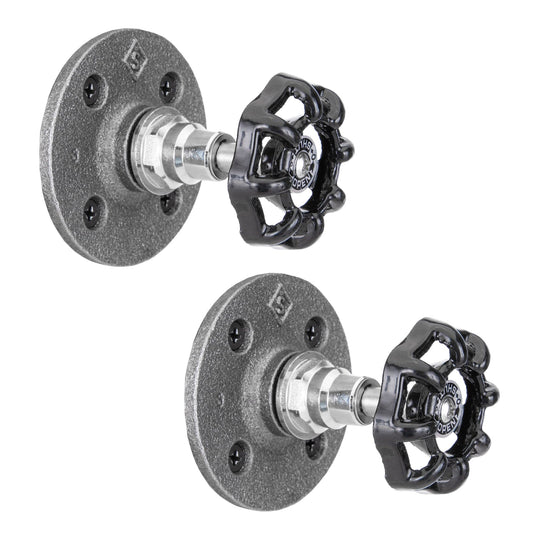 Black Industrial Spigot Wall Hook with Flange (2-Pack) PIPE DECOR