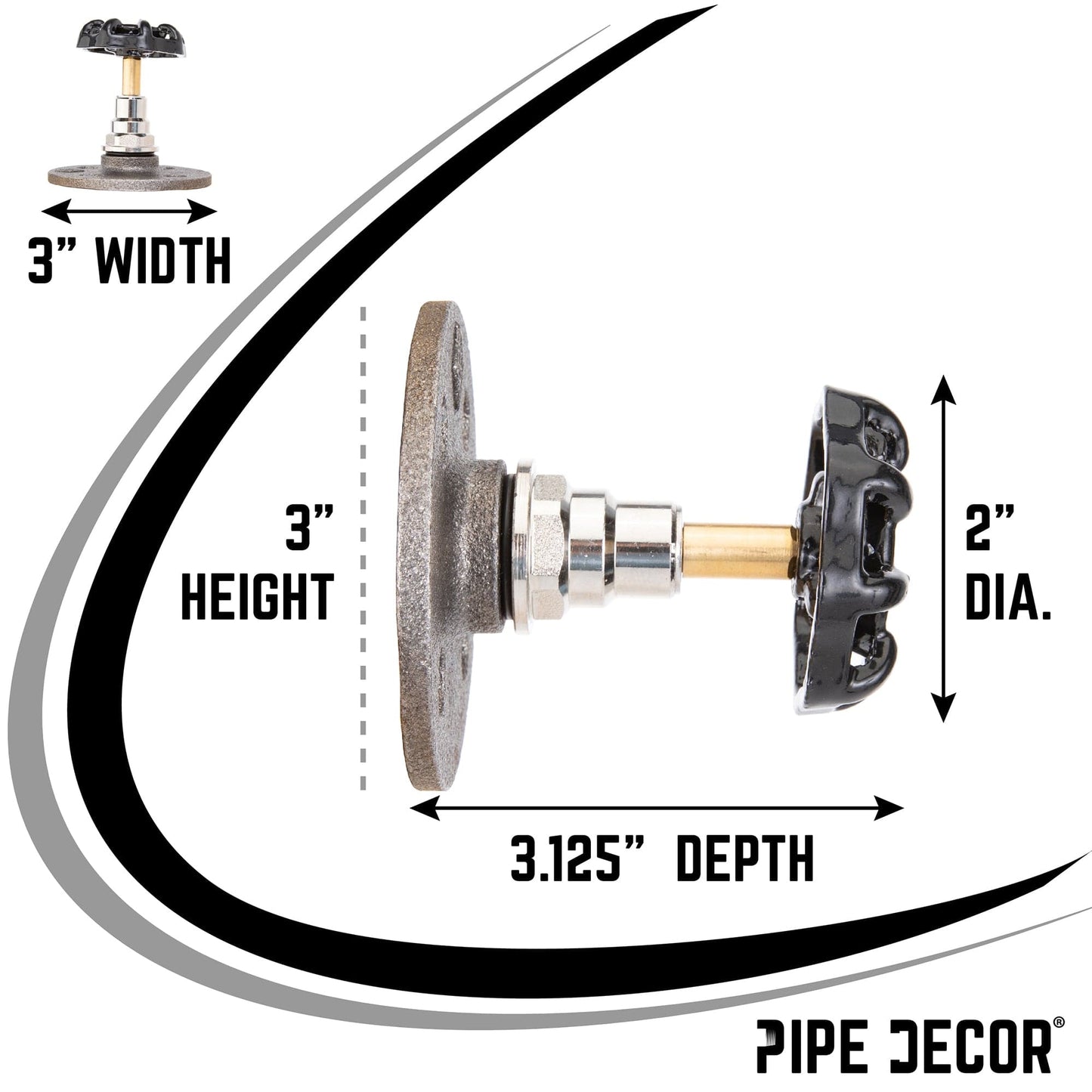 Black Industrial Spigot Wall Hook with Flange (2-Pack) PIPE DECOR