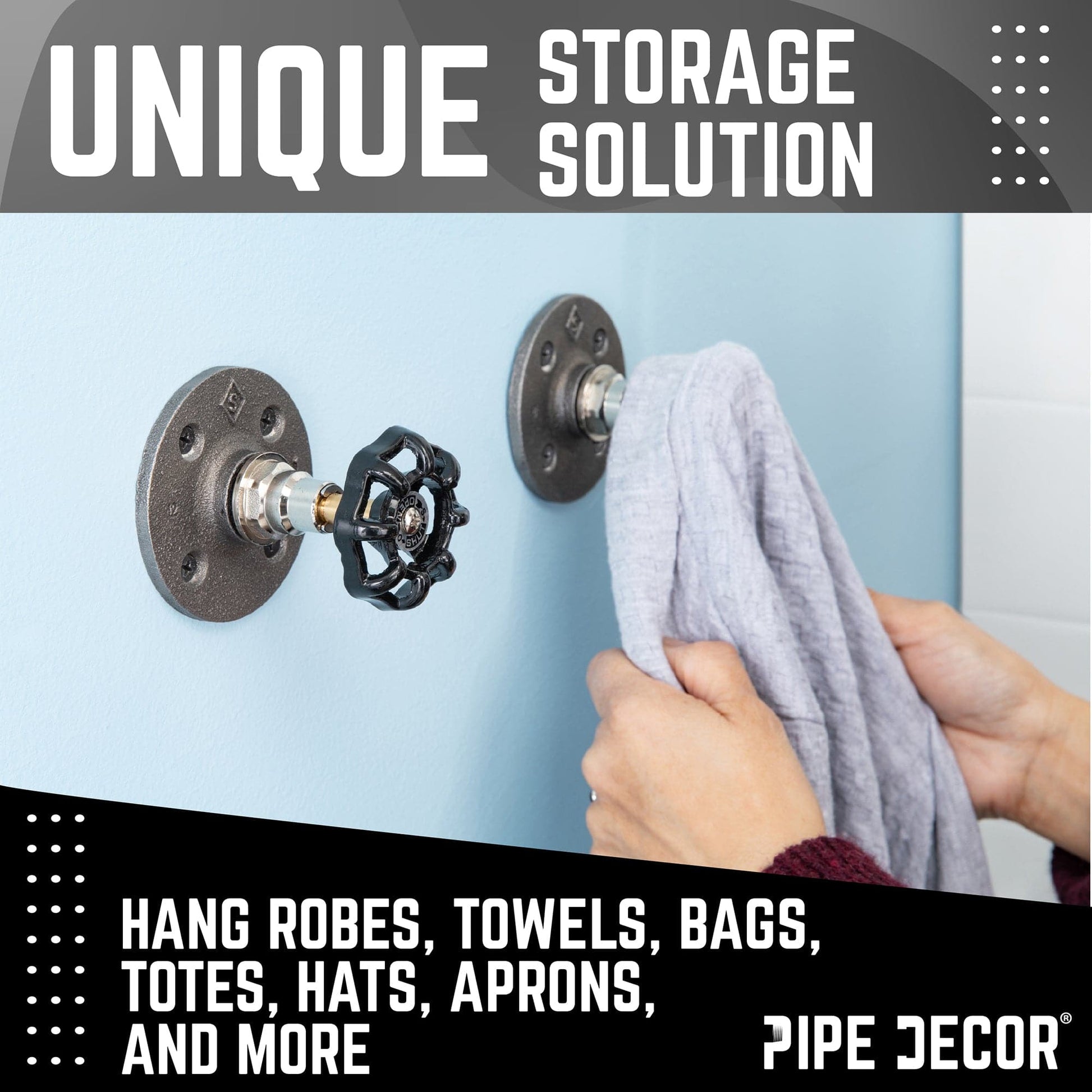 Black Industrial Spigot Wall Hook with Flange (2-Pack) PIPE DECOR