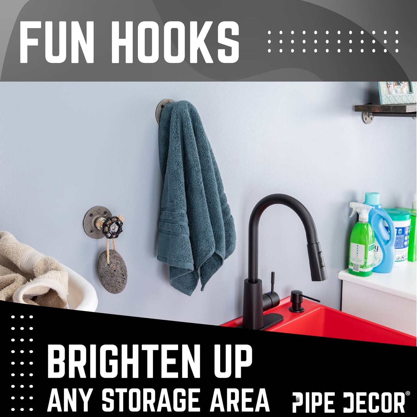 Black Industrial Spigot Wall Hook with Flange (2-Pack) PIPE DECOR
