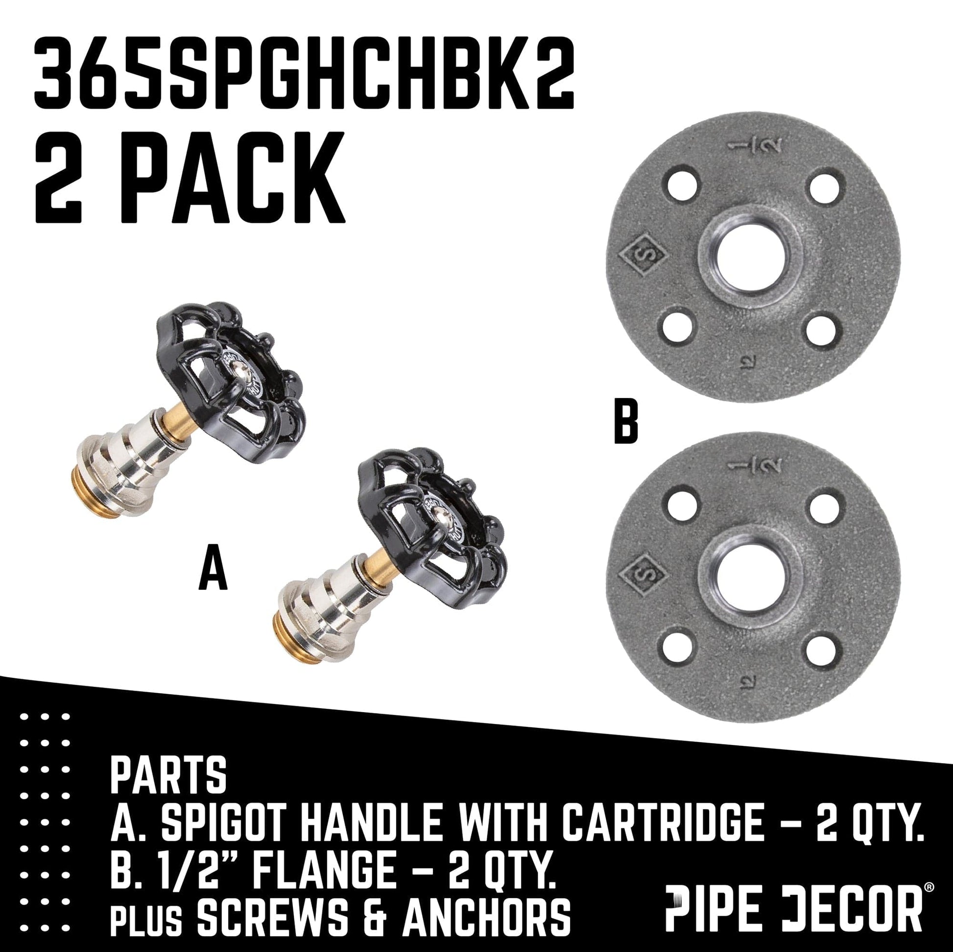 Black Industrial Spigot Wall Hook with Flange (2-Pack) PIPE DECOR