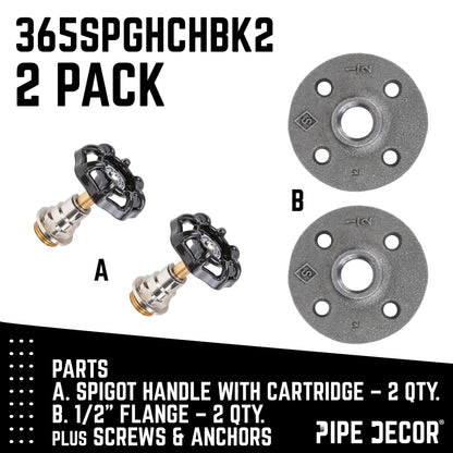 Black Industrial Spigot Wall Hook with Flange (2-Pack) PIPE DECOR