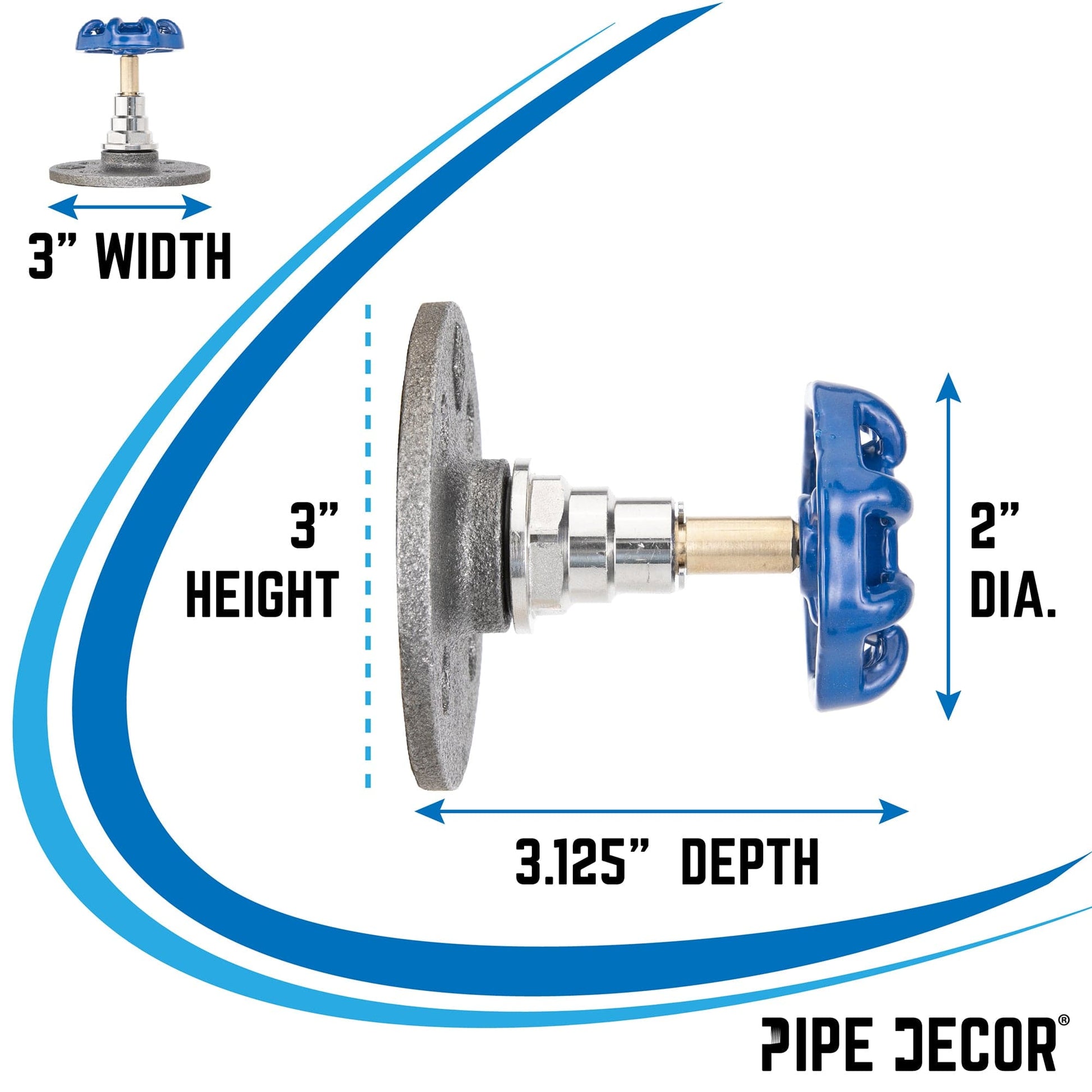 Blue Industrial Spigot Wall Hook with Flange (2-Pack) PIPE DECOR