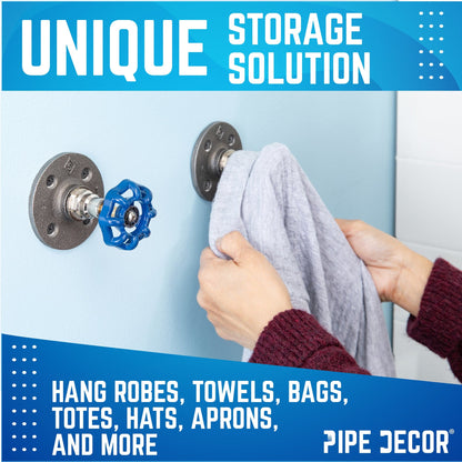Blue Industrial Spigot Wall Hook with Flange (2-Pack) PIPE DECOR