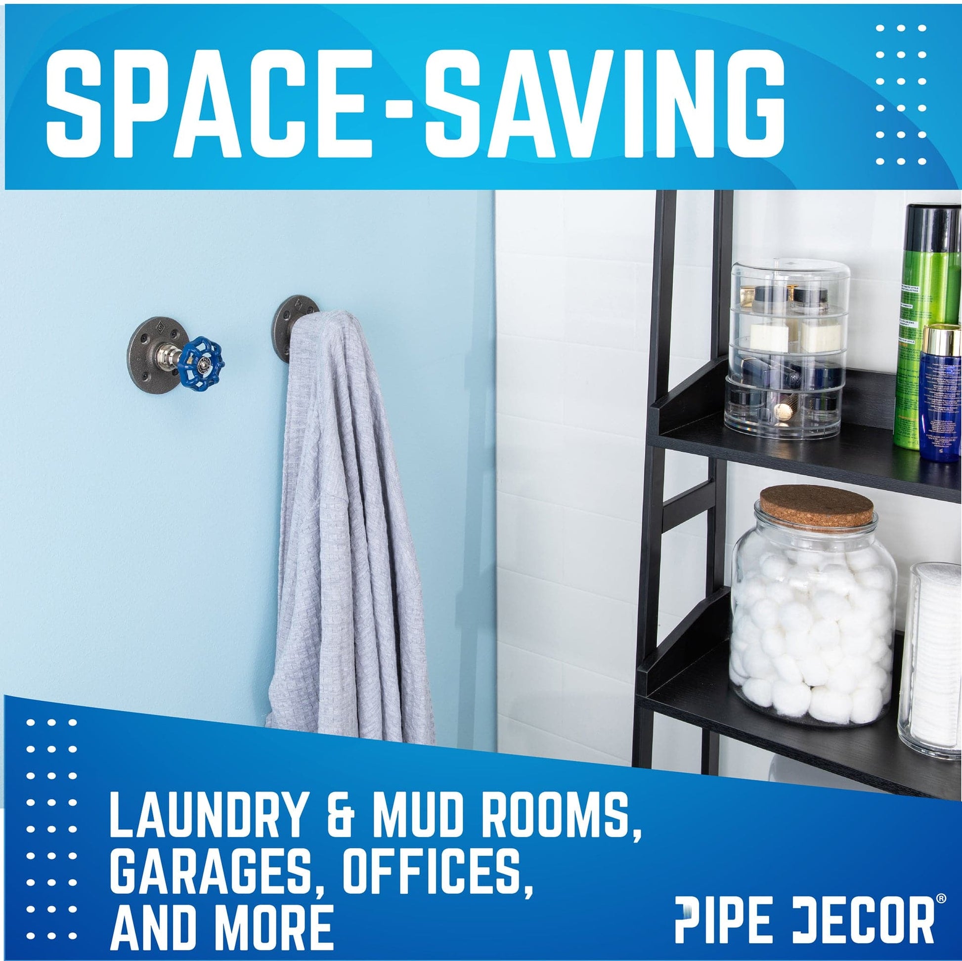 Blue Industrial Spigot Wall Hook with Flange (2-Pack) PIPE DECOR