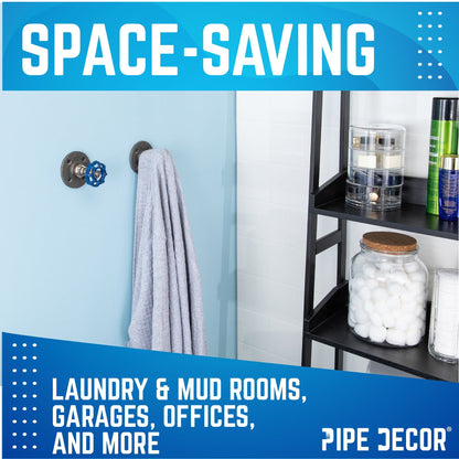Blue Industrial Spigot Wall Hook with Flange (2-Pack) PIPE DECOR
