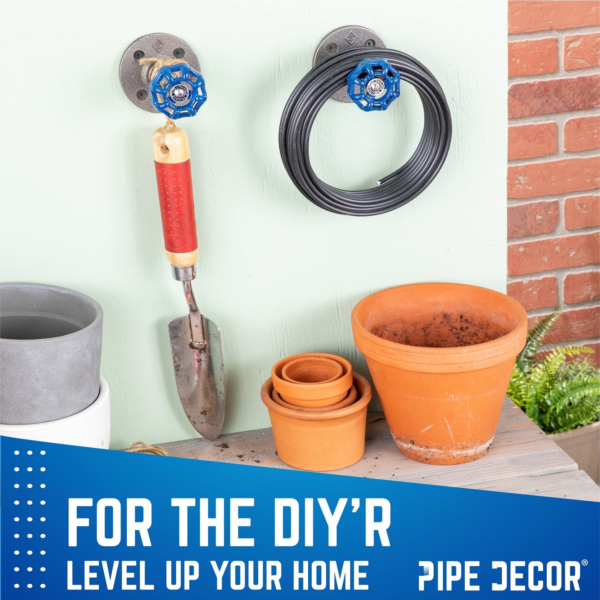 Blue Industrial Spigot Wall Hook with Flange (2-Pack) PIPE DECOR
